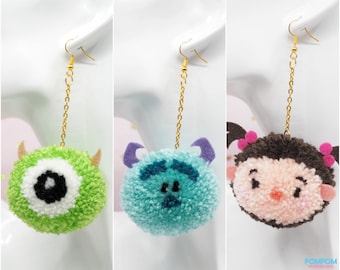 Pompom Monsters Inc. Mike Wazowski - Pompom Earrings - Pompom Keychain - Pompom Sully - Gift For Her