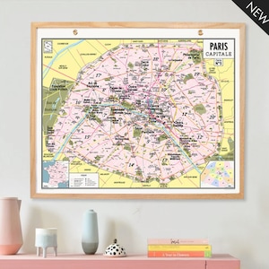 Carte murale Paris capitale, style carte d'école vintage