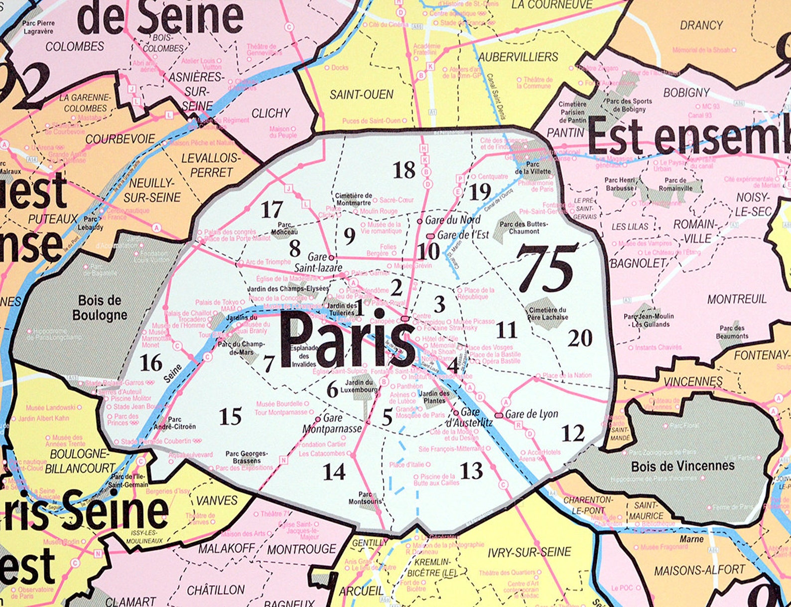 Wall Map of Greater Paris in 2022 Vintage School Card Style Etsy Ireland