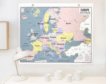 Carte murale de l'Europe, style carte d'école vintage