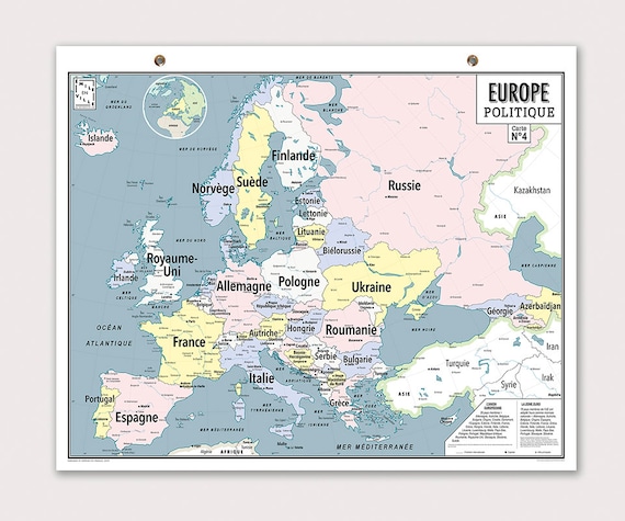 Carte murale de l'Europe en 2022 style carte d'école vintage