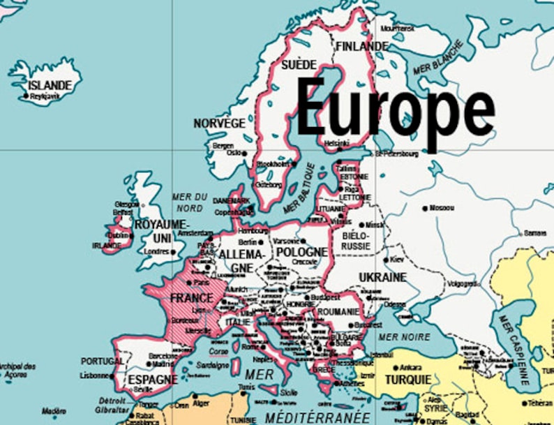 Carte murale du monde, planisphère style carte d'école vintage (en français) image 3