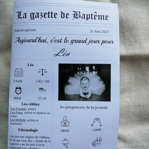 personalized guest gift &quot;baptism gazette&quot;