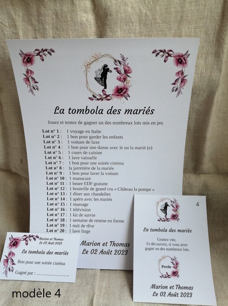 carte à gratter "jeu tombola des mariés", personnalisables, 10 modèles au choix image 4