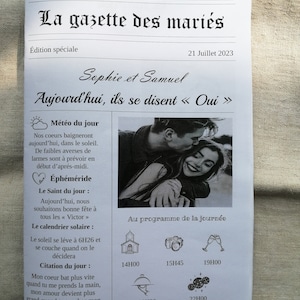 personalized guest gift &quot;newspaper of the bride and groom&quot;