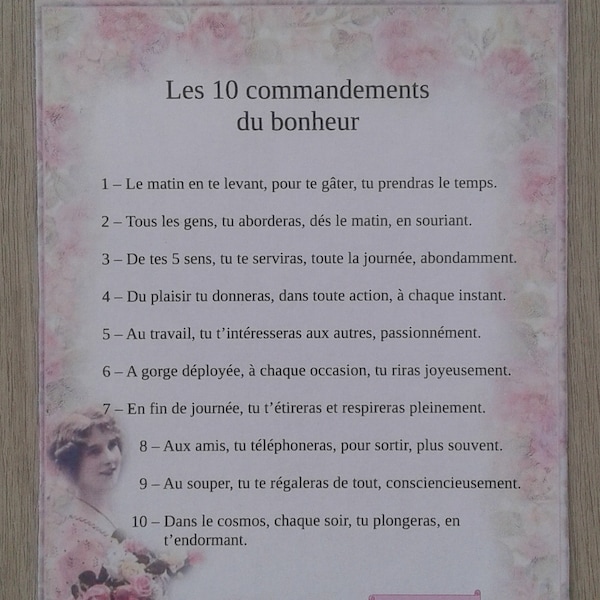 carte rétro "les 10 commandements du bonheur", personnalisable