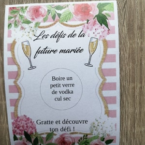 set di 5 gratta e vinci, gioco EVJF "le sfide della futura sposa", personalizzabili, 9 modelli tra cui scegliere