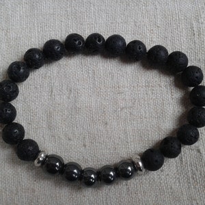 pulseira masculina &quot;contas de lava e hematitas&quot;