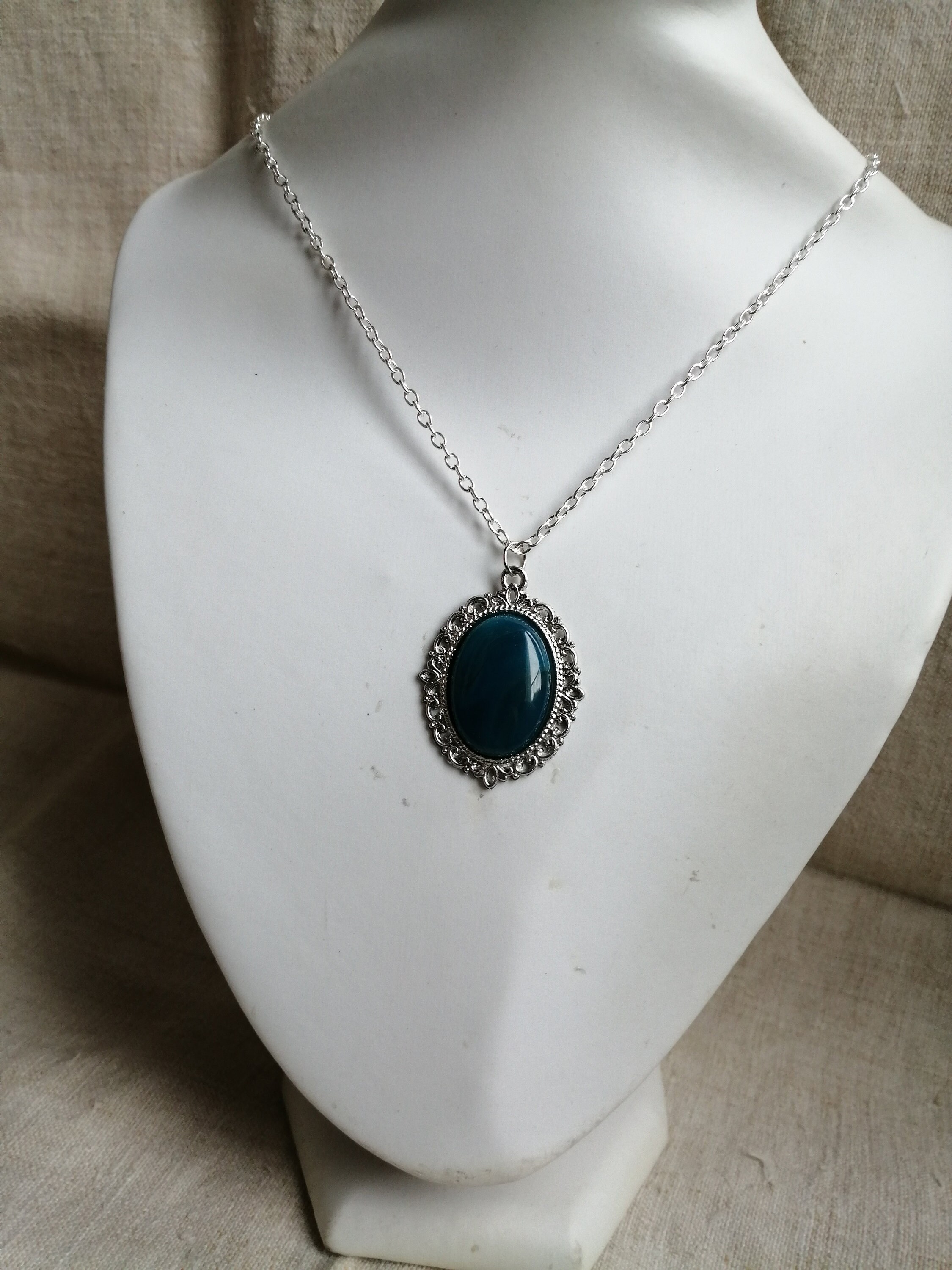 Collier Long En Agates Bleues Naturelles - 60 Cm - Qualité Supérieure - Neuf Sans Emballage