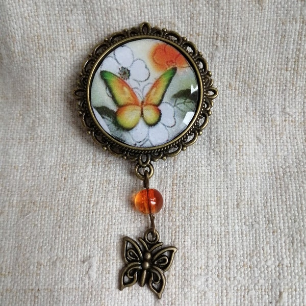 Broche De Revers Vintage Cadran Horloge Chiffres Romains - Ton Or - Style Steampunk - Occasion Très Bon état