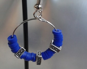 Creole earrings "blue Heishi beads"