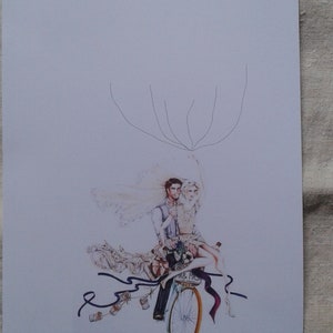 arbre à empreintes  couple de mariés sur un vélo, pour un mariage, personnalisable