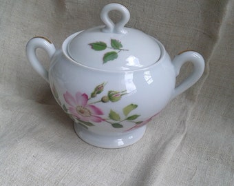 Limoges porcelain sugar bowl, pink patterns