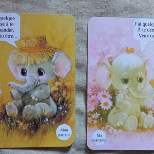 lot de 2 cartes à gratter  éléphants "demande parrain et marraine", personnalisables