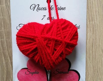carte "noces de laine" avec un coeur en laine, 4 modèles au choix, personnalisable