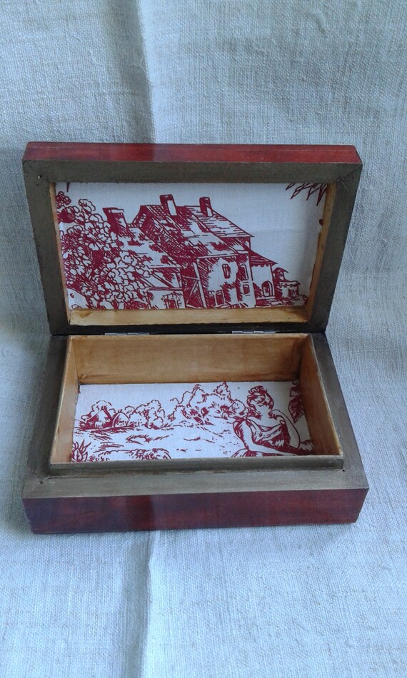 Boîte à Bijoux Vintage En Bois Marqueté Croisé - Pièce Ancienne Et Décorative