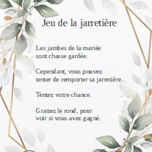 lot de 25 cartes à gratter "jeu de la jarretière", modéles champètre", personnalisables