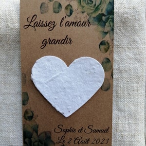cadeau invité "carte en kraft et son coeur à planter", personnalisable, 6 modèles au choix