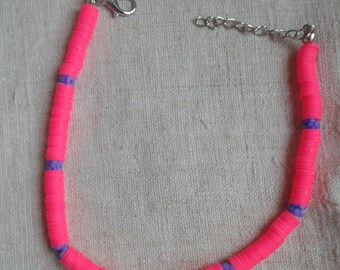 ankle chain &quot;Heishi pearls violets and roses&quot;