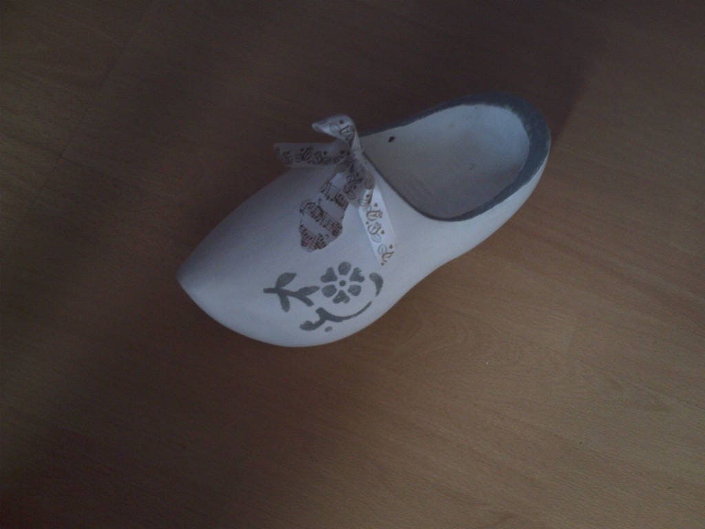 Joli Sabot en Bois Patiné Blanc