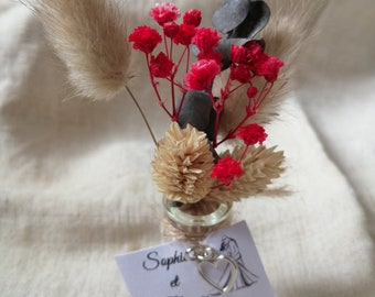 petit bouquet de fleurs séchées avec vase, 3 couleurs au choix, personnalisables