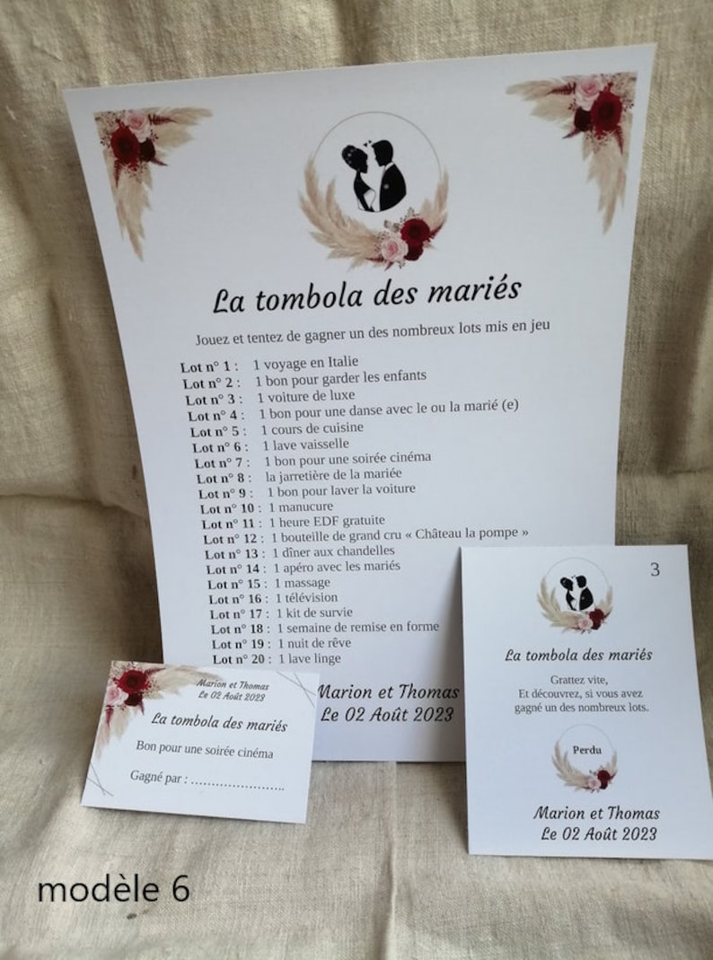 carte à gratter "jeu tombola des mariés", personnalisables, 10 modèles au choix image 6