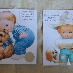 lot de 2 cartes à gratter petit garçon "demande parrain et marraine", personnalisables