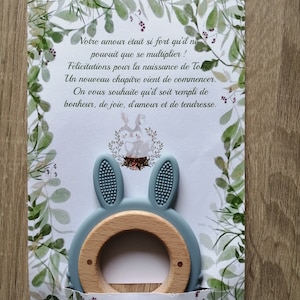 cadeau naissance, anneau de dentition et sa carte personnalisable