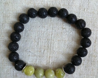 Pulsera de mujer "Cuentas de lava y turquesa amarilla"
