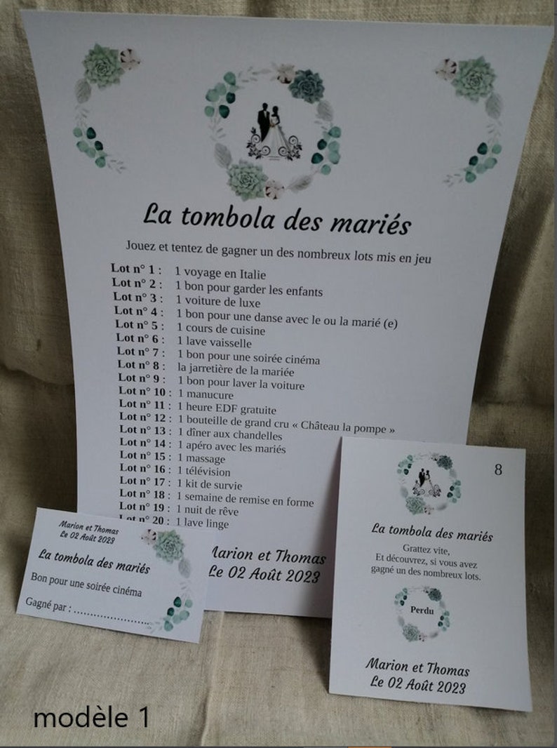 carte à gratter "jeu tombola des mariés", personnalisables, 10 modèles au choix image 1