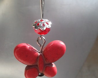 pendientes durmientes "perla mariposa roja"