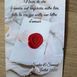 “wax wedding”-kaart met een wasstempel “hart”, keuze uit 4 modellen, aanpasbaar