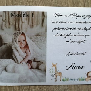 carte de remerciement de baptême, personnalisable