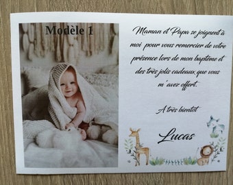 carte de remerciement de baptême, personnalisable