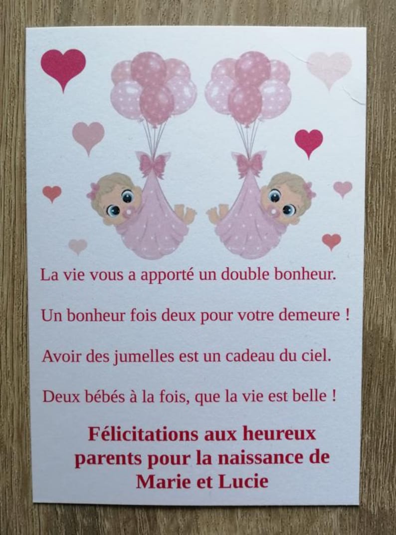 carte félicitations de naissance pour jumeaux : filles, garçons ou mixte image 2
