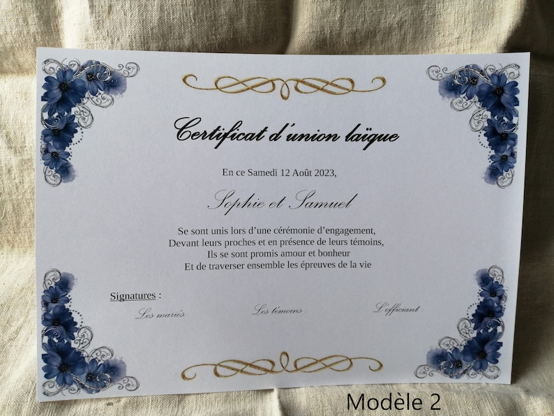 Certificat d'union laïque, personnalisable, 6 modèle au choix - Etsy France