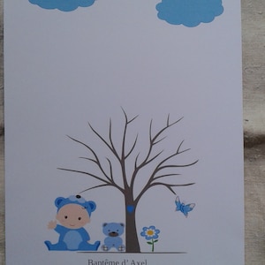 arbre à empreintes, ourson, pour baptême, babyshower, personnalisable