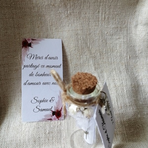 guest gift, set of 10 &quot;vials with heart and thank you message&quot;, customizable, 12 models to choose from