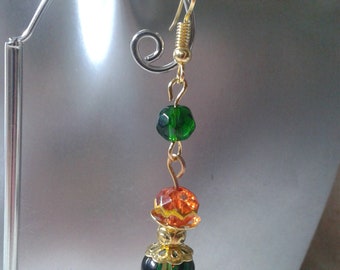 boucles d'oreilles "perles oranges et vertes"