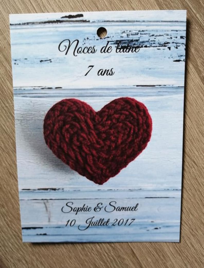 carte "noces de laine" avec un coeur en laine, 4 modèles au choix, personnalisable image 6