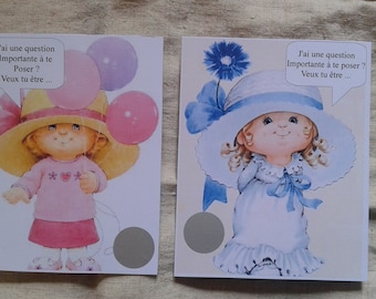 lot de 2 cartes à gratter petite fille "demande de parrain et marraine", personnalisables