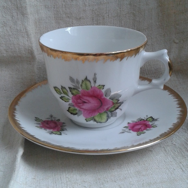 tasse et soucoupe "rose", en porcelaine mitterteich bavaria