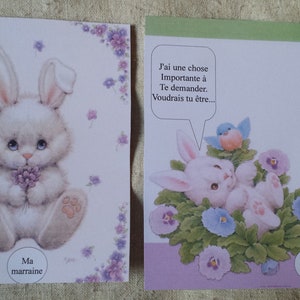 lot de 2 cartes à gratter  lapin "demande parrain et marraine", personnalisables