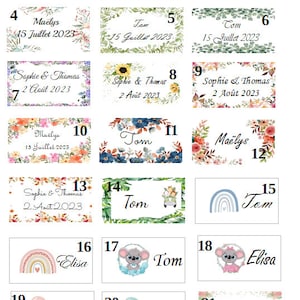 Lot of 10 perforated labels, for wedding, baptism, birthday, etc... customizable, 21 models to choose from image 3
