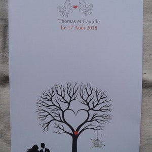 arbre à empreintes couple mariés en noir et blanc, pour un mariage personnalisable
