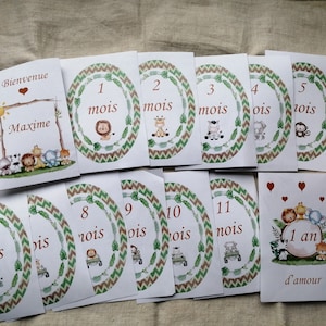 set van 13 "jongen" babystapkaarten, 1e jaar, aanpasbaar, 2 modellen om uit te kiezen