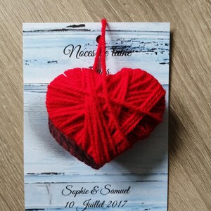 carte "noces de laine" avec un coeur en laine, 4 modèles au choix, personnalisable image 5
