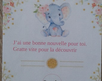 elephant scratch card "you're going to be a big sister", customizable