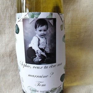 étiquette pour bouteille, demande de parrain ou marraine, personnalisable