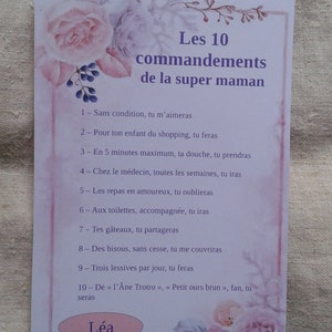 carte, fleurs, les 10 commandemetns de la super maman, personnalisable